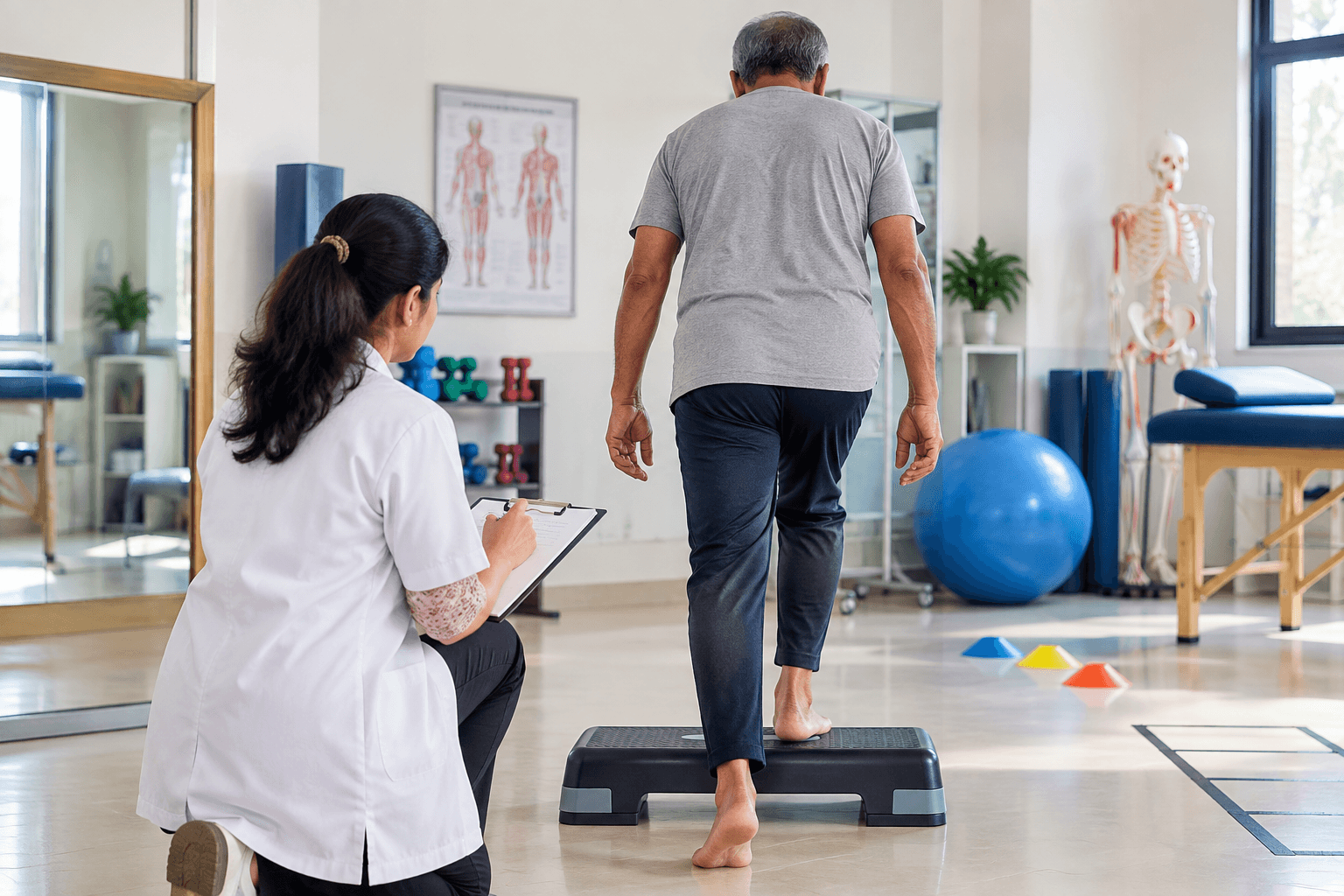 Physiotherapist completing a functional assessment
